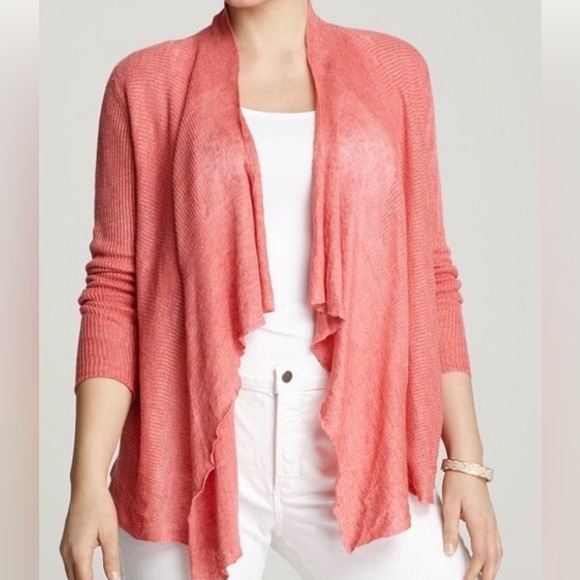 Eileen Fisher Organic Linen Open Front Cardigan Waterfall Style Pink Small - Picture 12 of 12